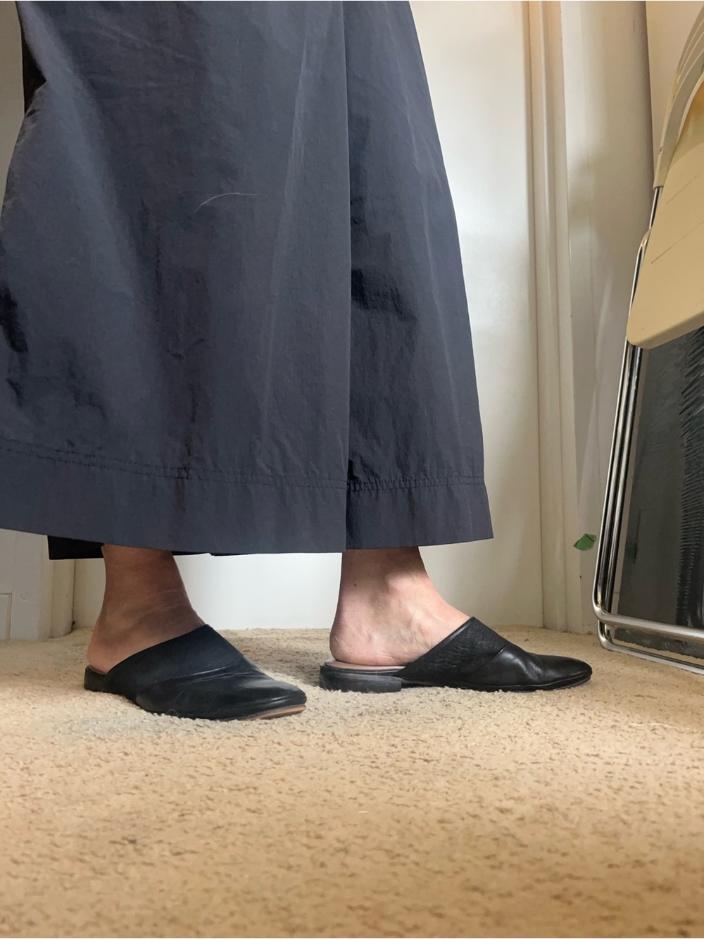 Black Leather Slip-On Mules